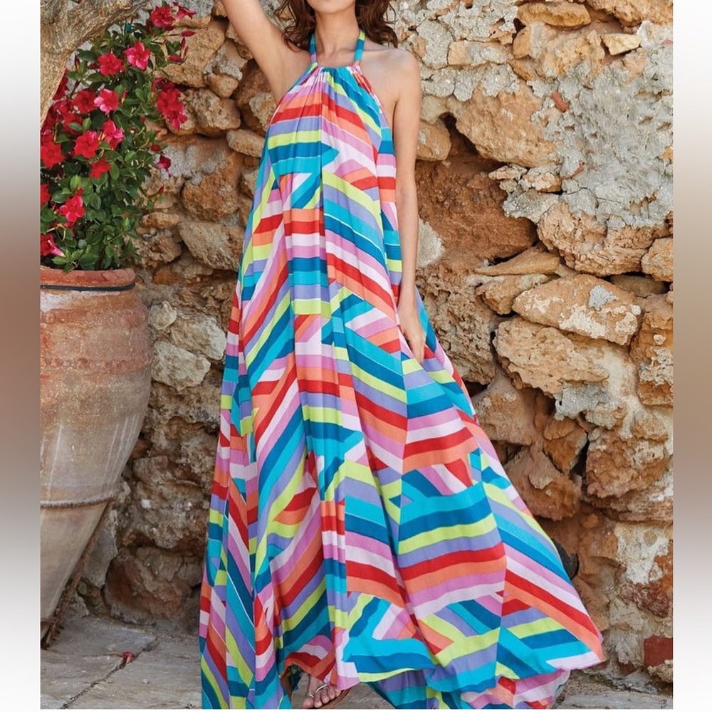 Elan Colorful Stripe halter Maxi Dress - Picture 2 of 9